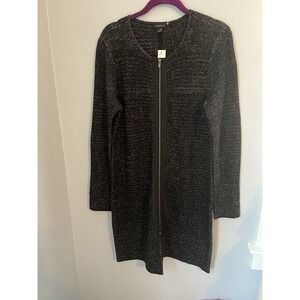 Talbots Women's Sweater Dress M Tweed Black Sal and Pepper Long Sleeve Full Zip‎